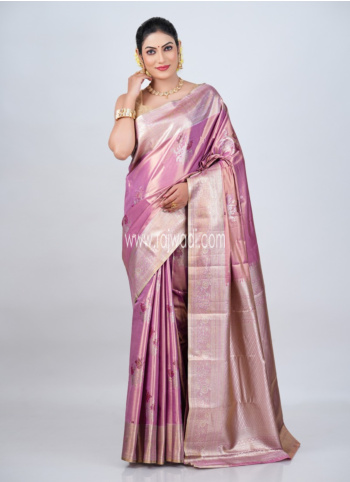Lavender And Golden Kanjivaram Silk Saree