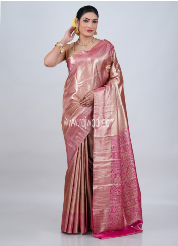 Pink And Golden Kanjivaram Silk Saree