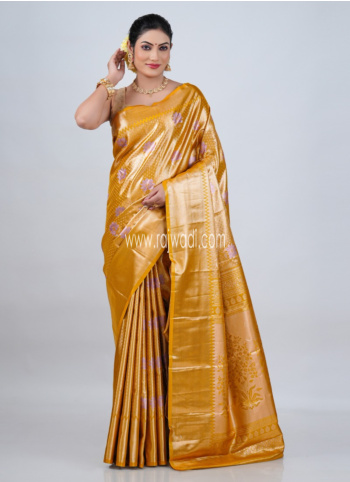 Golden Yelllow Woven Kanjivaram Silk Saree