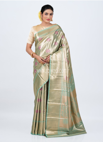 Light Green Woven Kanjivaram Silk Saree