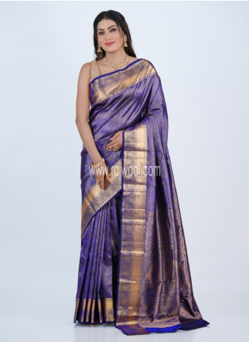 Dark Blue Zari Woven Kanjivaram Silk Saree