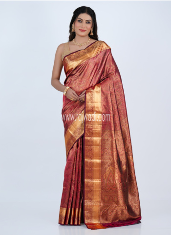 Maroon Zari Woven Kanjivaram Silk Saree