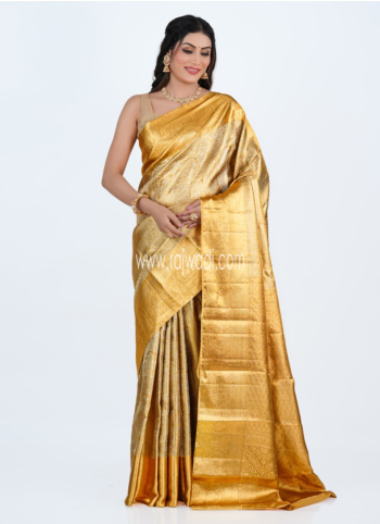 Golden Kanjivaram Silk Woven Saree