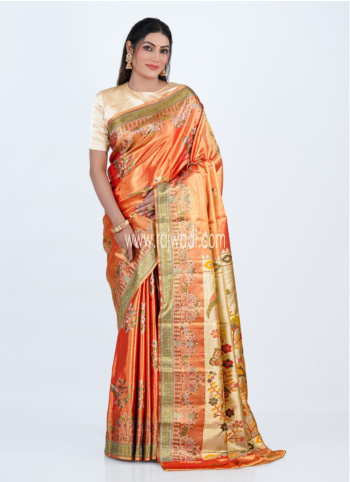 Rust Color Woven Kanjivaram Silk Saree