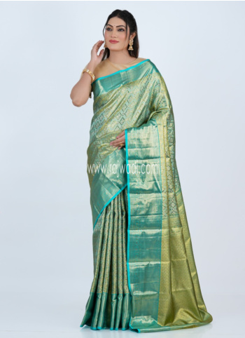 Turquoise Color Woven Kanjivaram Silk Saree