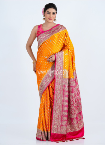 Yellow Embroidered Banarasi Silk Saree