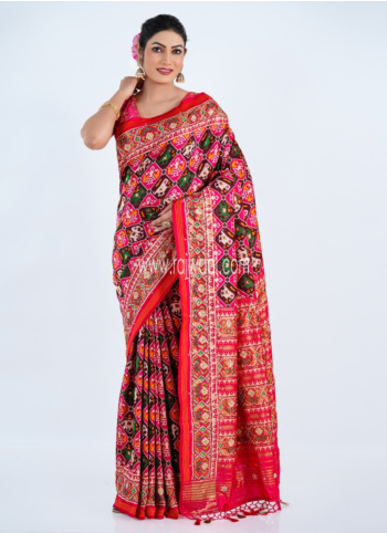 Pink Patola Printed Banarasi Silk Saree