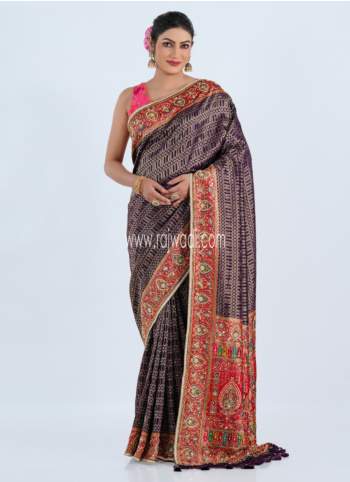 Purple Banarasi Silk Embroidered Saree