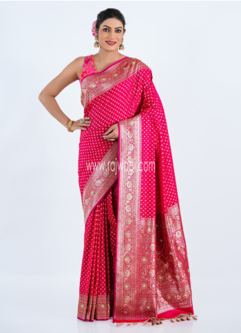 Classic Pink Embroidered Banarasi Silk Saree