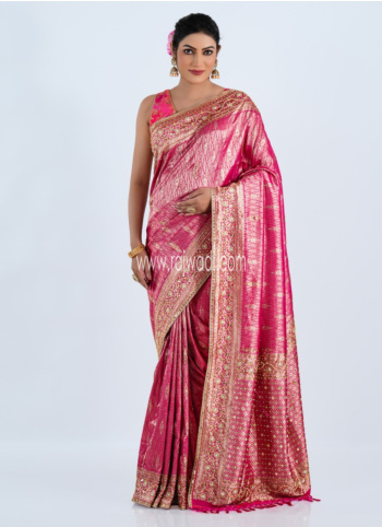 Pink Embroidered Banarasi Silk Saree