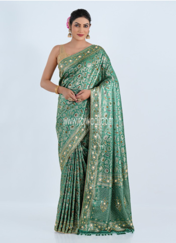 Light Sea Green Embroidered Banarasi Silk Saree