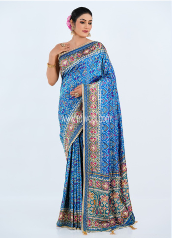 Peacock Blue Embroidered Banarasi Silk Saree