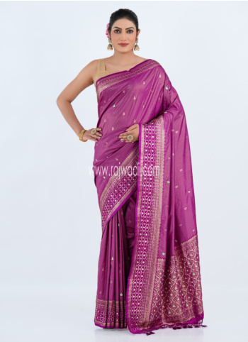 Purple Embroidered Banarasi Silk Saree