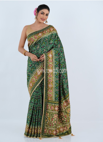 Green Embroidered Banarasi Silk Saree