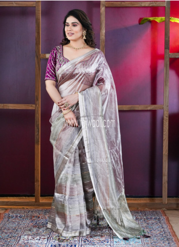 Light Copper And Multicolor Embroidered Organza Saree