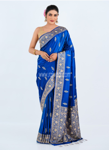 Peacock Blue Embroidered Banarasi Silk Saree