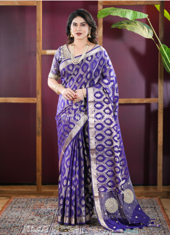 Purple Embroidered Banarsi Silk Saree
