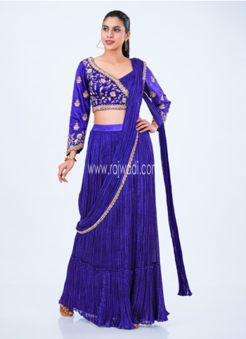 Purple Indowestern Silk Lehenga Set