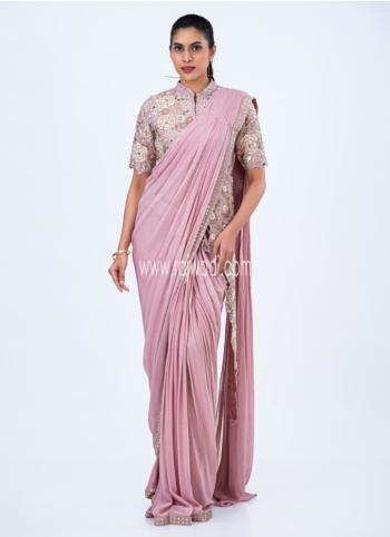 Onion Pink Pre-Draped Saree with Stylish Blouse