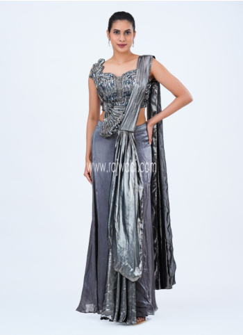Grey Silk Indowestern Lehenga Choli