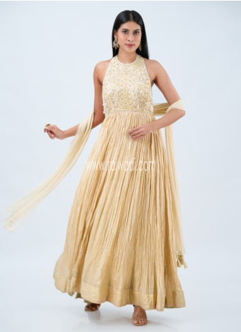 Beige Georgette Gown with Dupatta