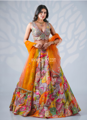 Silk Embroidered Multicolor Lehenga Choli