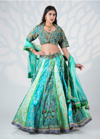 Blue And Rama Green Silk Lehenga Choli 