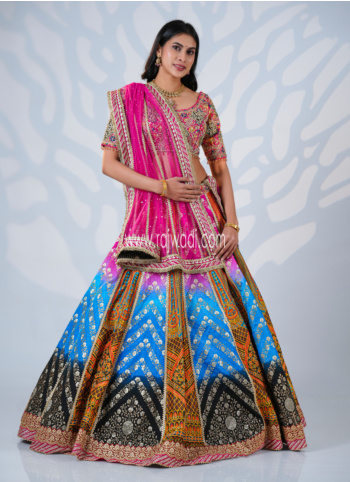 Multi Color Silk Embroidered Lehenga Choli