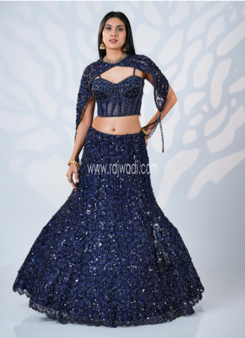 Navy Blue Embroidered Lehenga Choli Set 