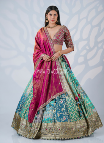 Embroidered Multicolor Lehenga Choli In Silk 