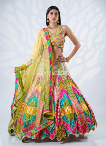 Multicolor Embroidered Silk Lehenga Choli