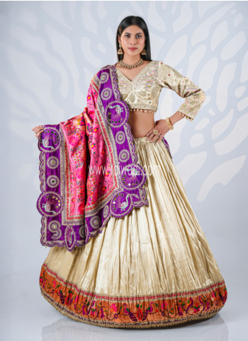 Cream Embroidered Silk Lehenga Choli