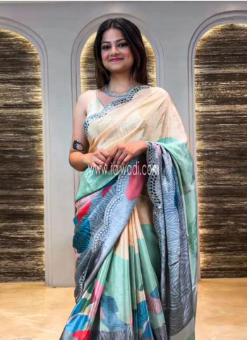 Grey And Multicolor Crepe Silk Embroidered Saree