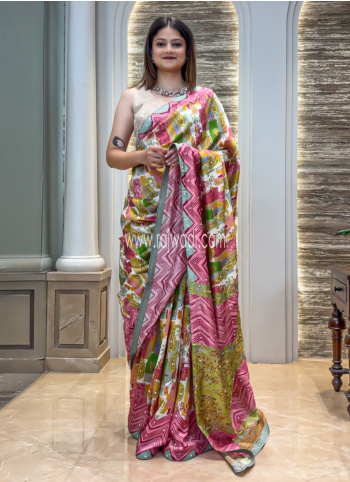 Multicolor Printed Crepe Silk Saree
