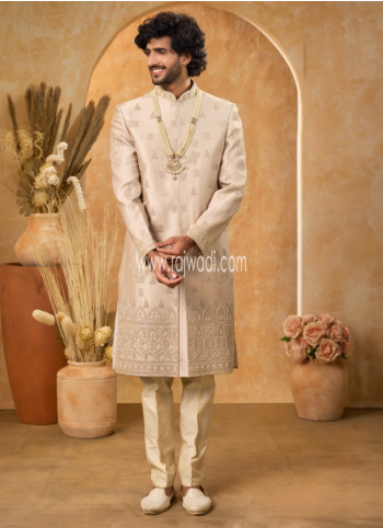 Embroidered Art Silk Sherwani In Dusty Rose 