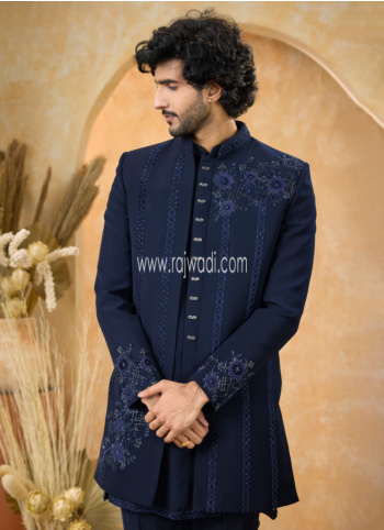 Navy Blue Imported Fabric Indowestrn Set
