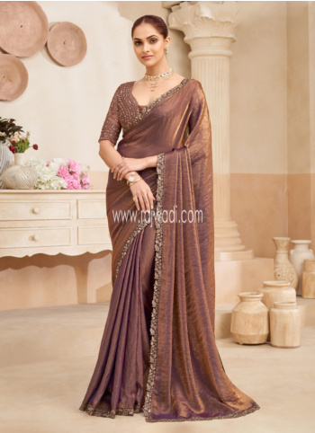 Shimmering Brown Organza Saree