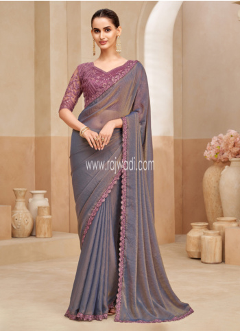 Grey Embroidered Organza Saree
