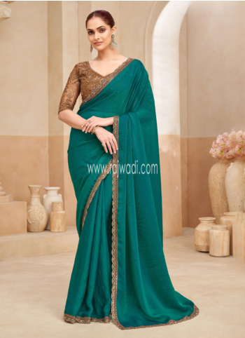 Peacock Green Embroidered Organza Saree