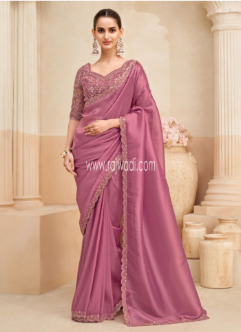 Onion Pink Embroidered Organza Saree