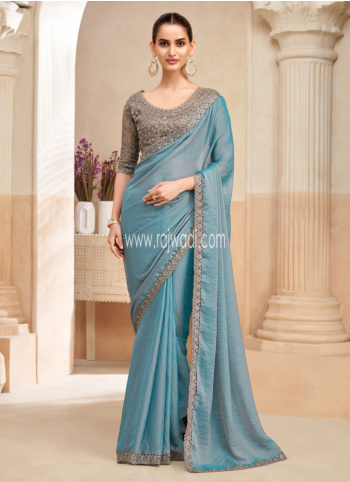 Powder Blue Embroidered Organza Saree