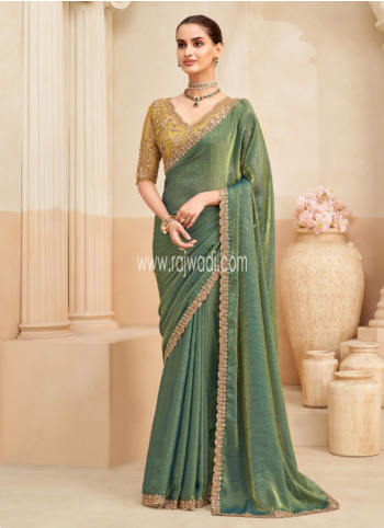 Shimmering Green Organza Saree