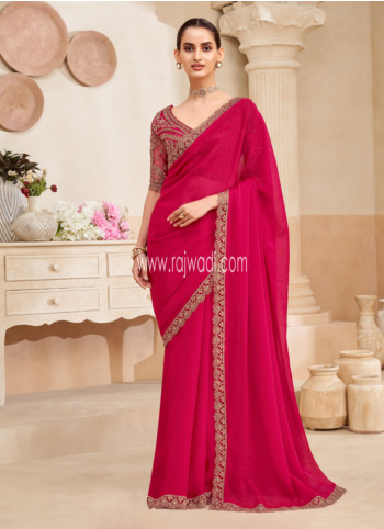 Crimson Embroidered Organza Saree