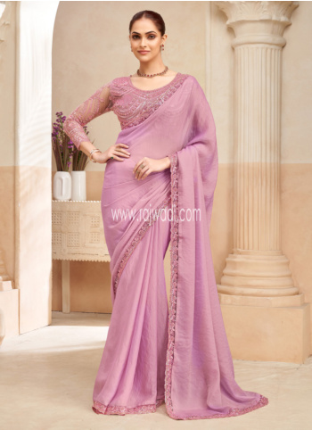 Pink Embroidered Organza Saree