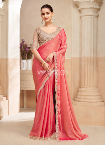 Gajari Pink Embroidered Organza Saree