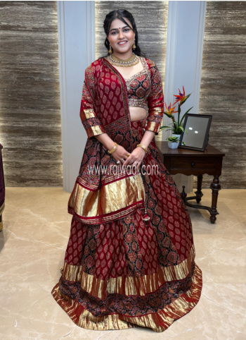 Maroon Embroidered Silk Lehenga Choli