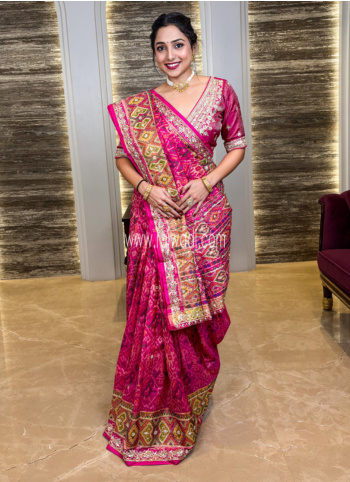Rani Silk Embroidered Patola Saree