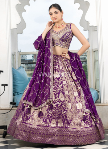 Designer Purple Silk Woven Lehenga Choli With Dupatta