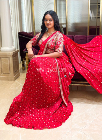 Red Indowestern Silk Lehenga Set