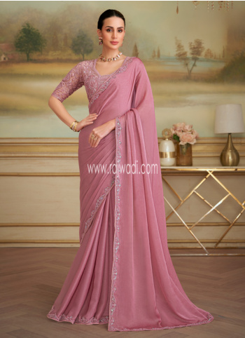 Onion Pink Embroidered Chiffon Saree